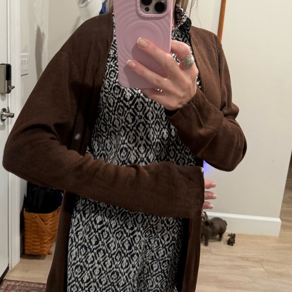 Alfani Chocolate 💯 % Silk Open Front Sweater - Picture 7 of 12